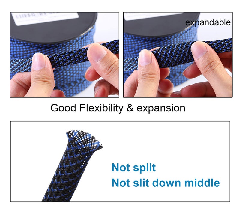 Alex Tech 100ft - 3/4 inch PET Expandable Braided Sleeving â€“ BlackBlue â€“ Alex Tech Braided Cable Sleeve - Image 5